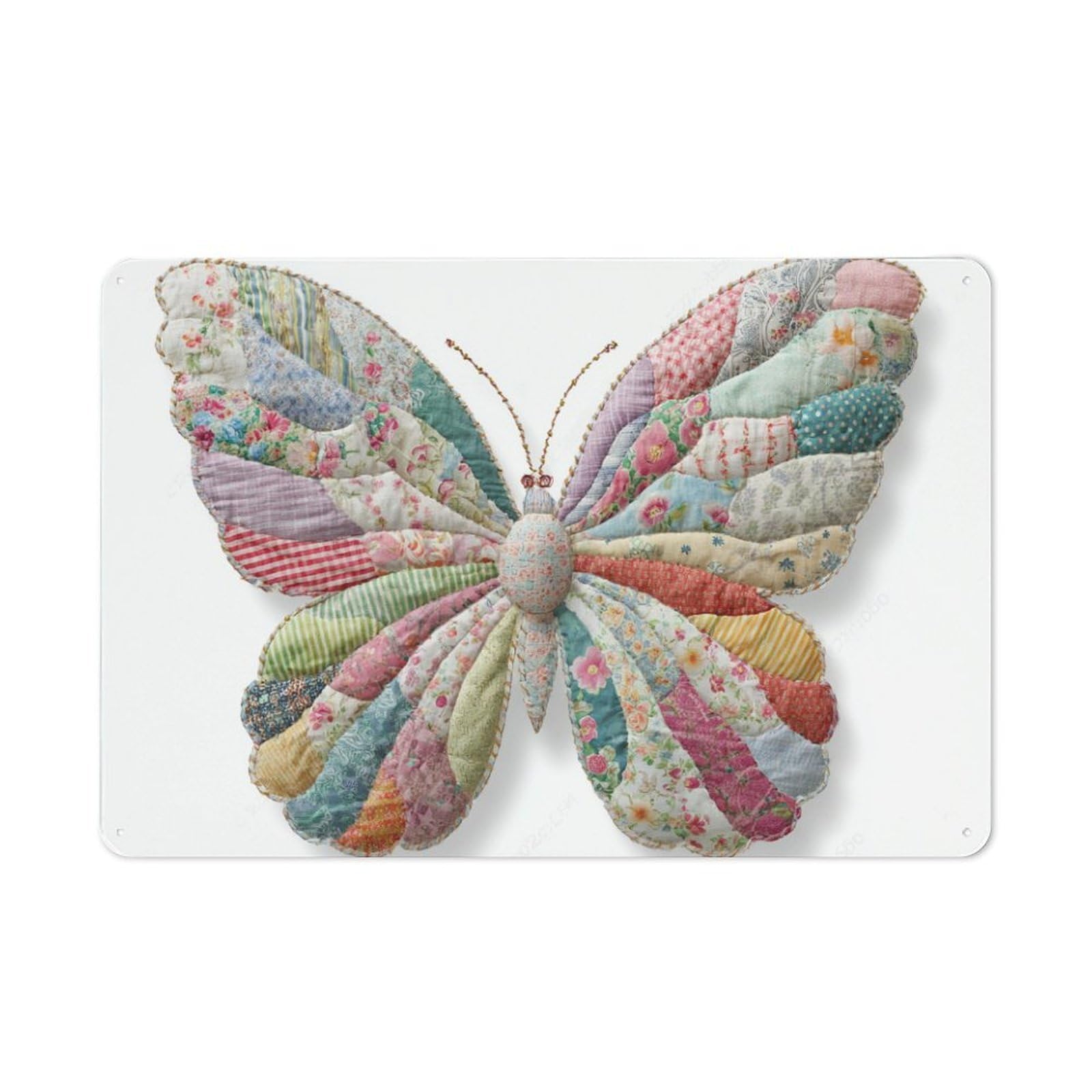 Jubonexis Patchwork Butterfly Fabric Pieces Vintage Cottagecore Tin Metal Signs Wall Art Decorations for Bar Pub Club Cafe Room Farmhouse White 20x30cm