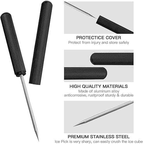 Miniatura 3 de Palillos de hielo de aleación de aluminio de 9 pulgadas con cubierta de seguridad para cocina, bares, camareros, pícnics, camping y restaurante