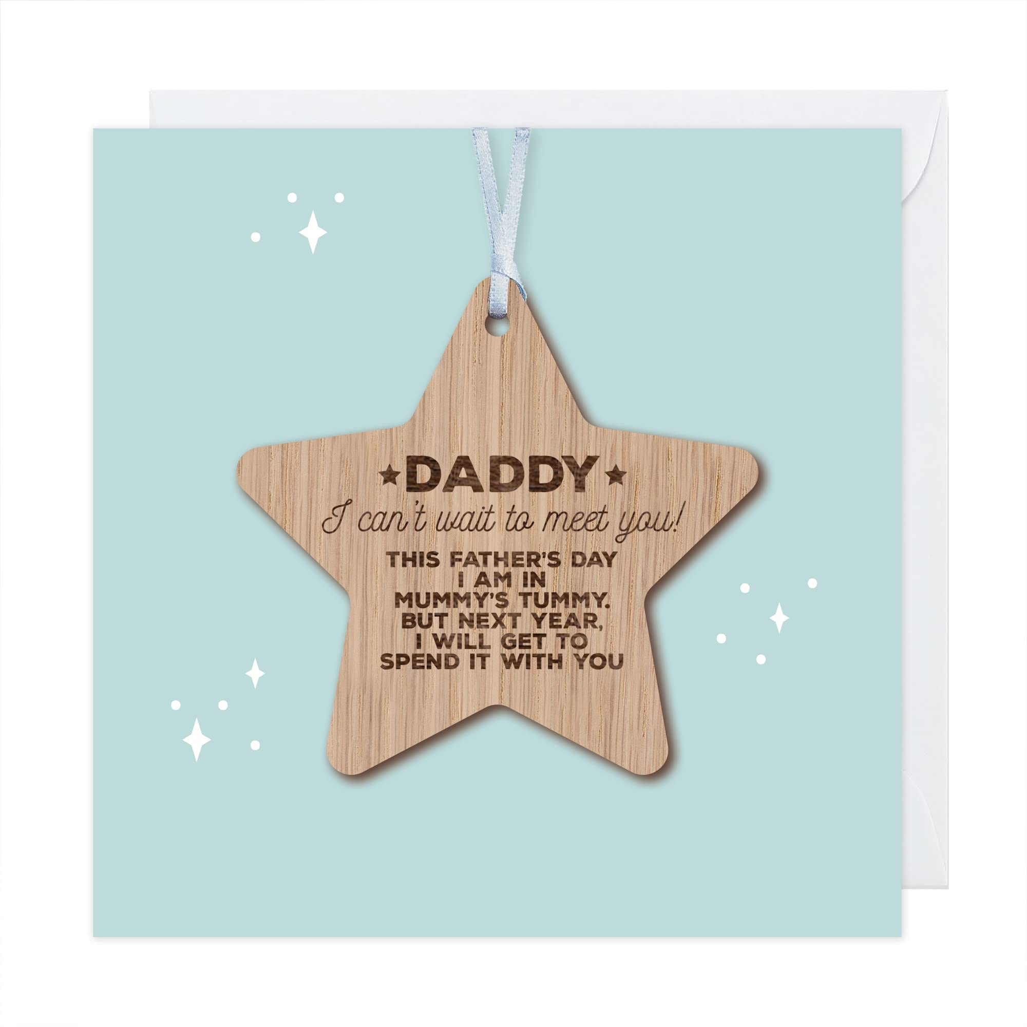 Baby Bump Father's Day Card for Daddy To Be - Daddy I Can't Wait To Meet You Wooden Star Keepsake Gift