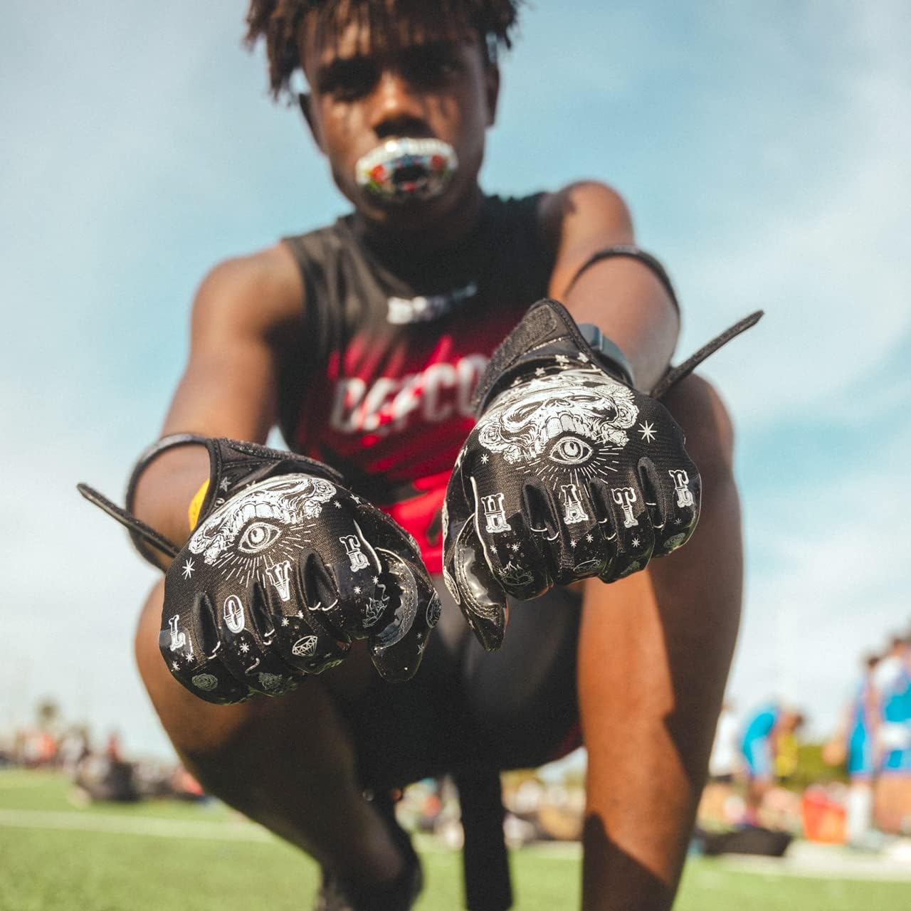 Battle Sports Speed Freak Black Wide Receiver Football Gloves, Ultra-Tack Sticky & Grip Gloves, No Slip - Youth X-Large