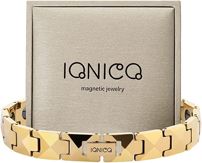 IONICO Tungsten Magnetic Therapy Bracelet for Man and Women | Reliefs Arthritis, Carpal Tunnel, migraine, Pain | Strong Health Energy (Gold), Metal