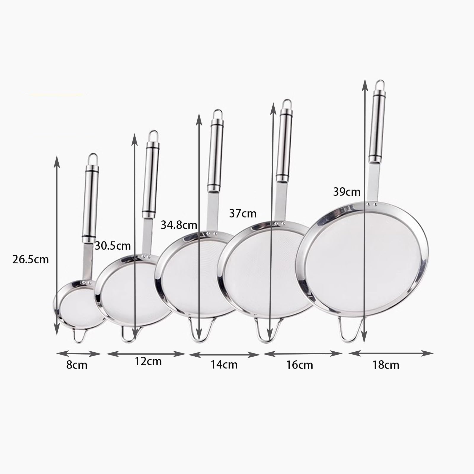 Edelstahl-Sieb, 5-teiliges Küchensieb-Set (8/12/14/16/18 cm), Edelstahl-Metallsiebgitter zum Sieben oder Abtropfen (80 Maschen)