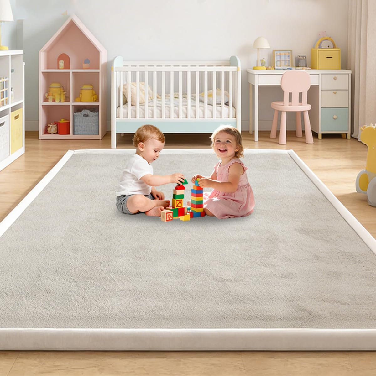 2.5 CM Thick Coral Velvet Rug for Children, Crawling Rug Baby, Thick Memory Foam Rug, Extra Soft Activity Floor Mat, Non Slip Crawling Mat for Toddlers, Infants, Kids, Yoga Mat Grey 150 x 220 cm