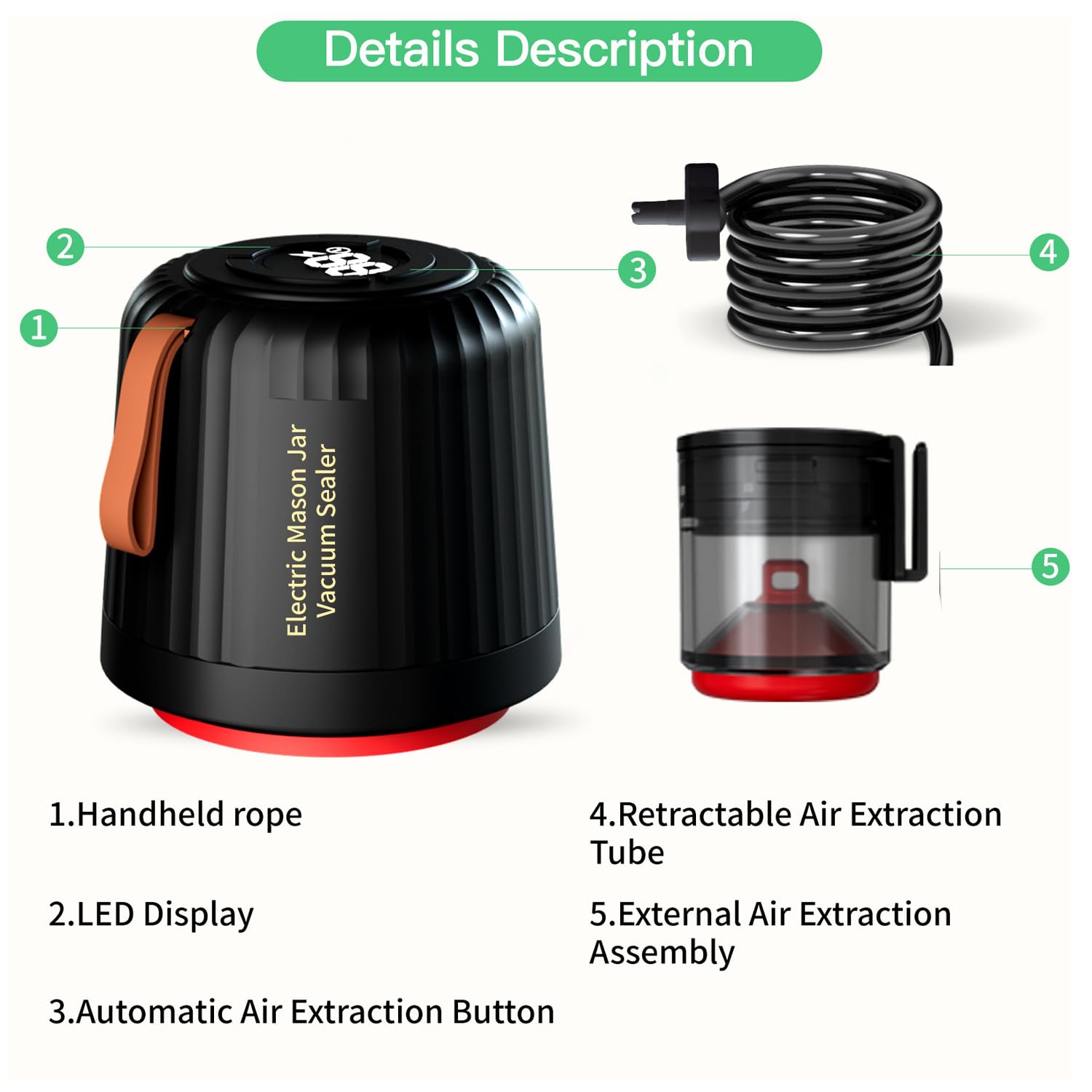 Macchina per Sottovuoto per Alimenti, Macchina per Sottovuoto Ad Aspirazione Forte Da 60 Kpa, Display A Led, Capacità Della Pompa Dell'aria 500 Cc, Rumore <60 Db, Macchina per Sottovuoto A Batteria