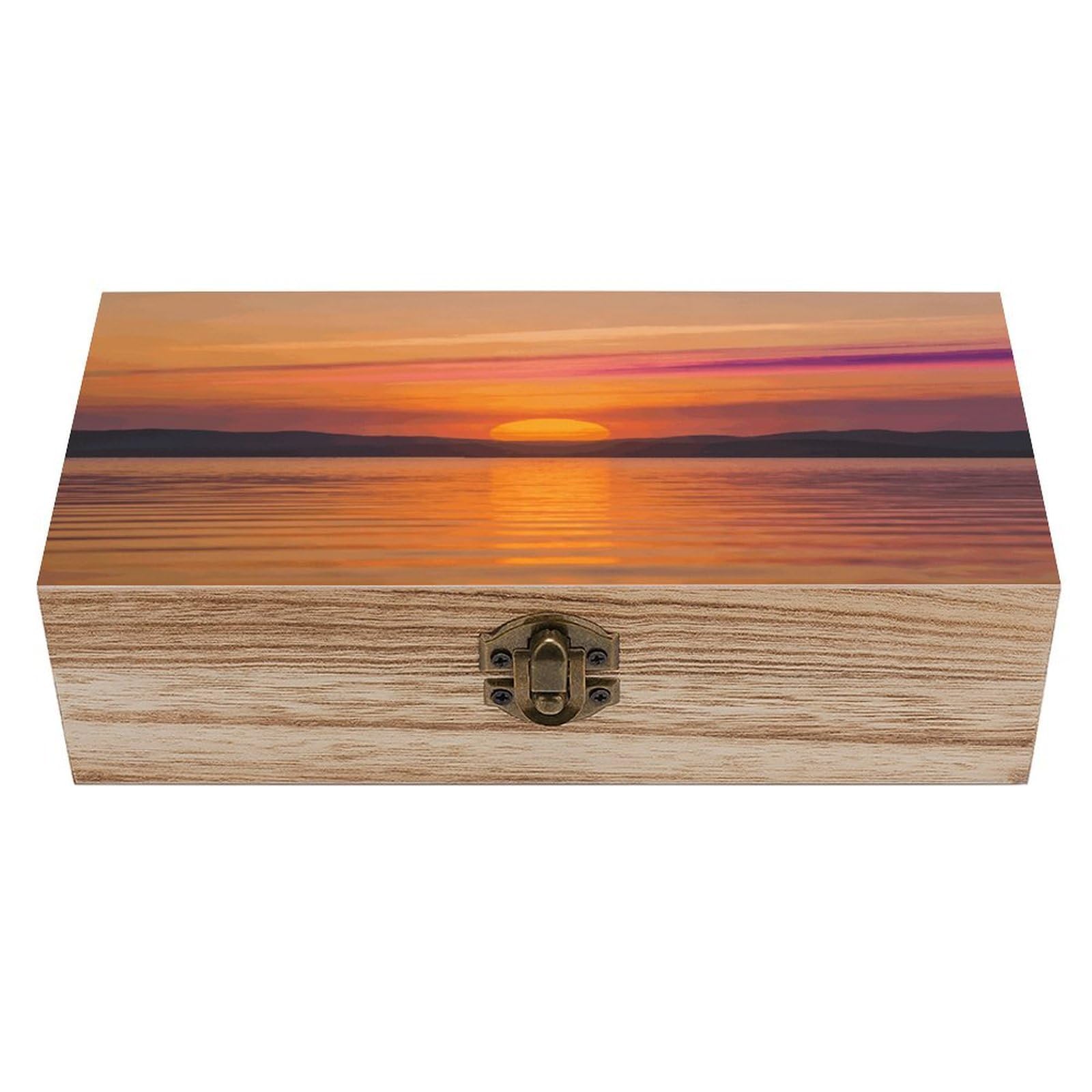 LZQPOEAS Sunrise Wooden Keepsake Box Wooden Storage Box Container with Hinged Lid Beautiful Wood Memory Box Decorative Jewelry Case for Crafts Art Hobbies & Trinket Storage