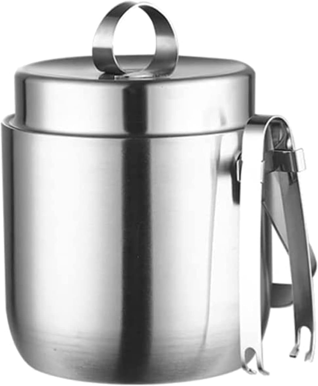 Double Wall Stainless Steel Ice Bucket with Lid and Tongs, Rose Gold, 1.5L Capacity, Insulated Drink Chiller for Wine, Champagne, Beer (Silver)