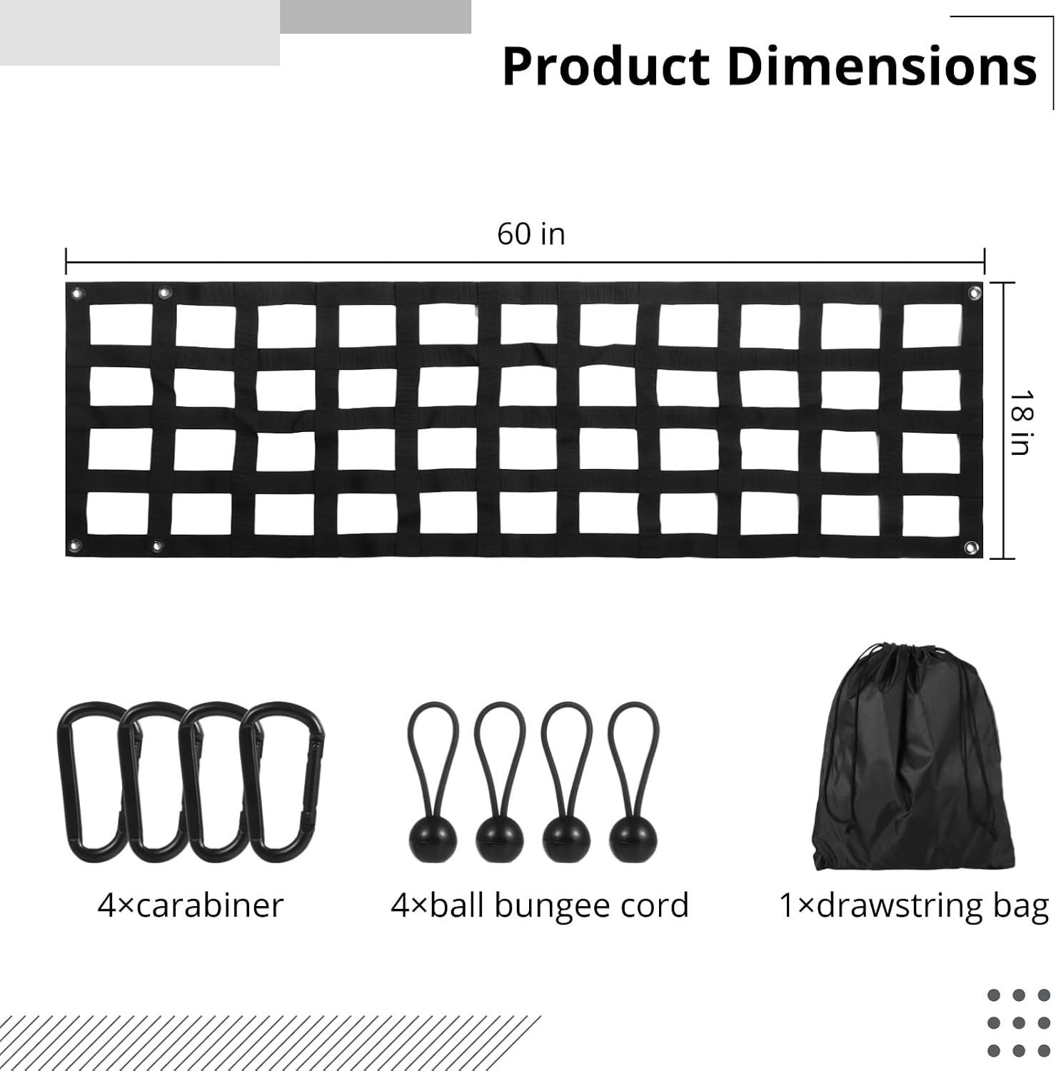 Tailgate Net for Full Size Truck - 60'' x 18'' Heavy Duty Cargo Net Compatible with Ford, Chevy, Dodge,Ram etc - Tail Gate Extender Nets for Pickup Truck Bed （Black）
