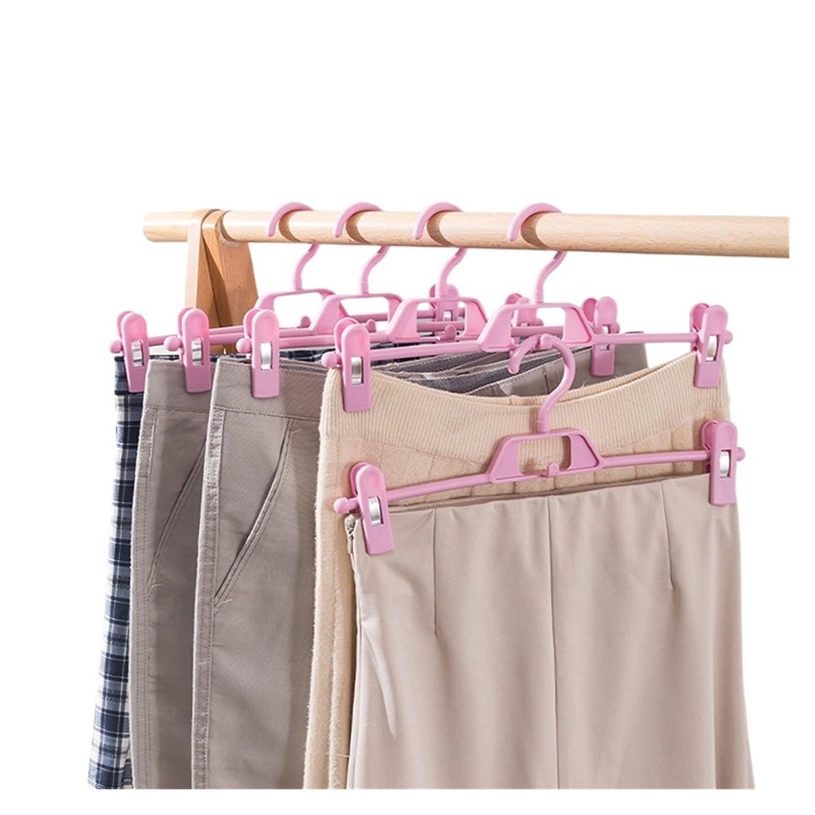 Skirt Peg Hanger Adjustable Trouser Clips Save Space Hangers Non-Slip Fix Clip Wardrobe Organizer(Pink)