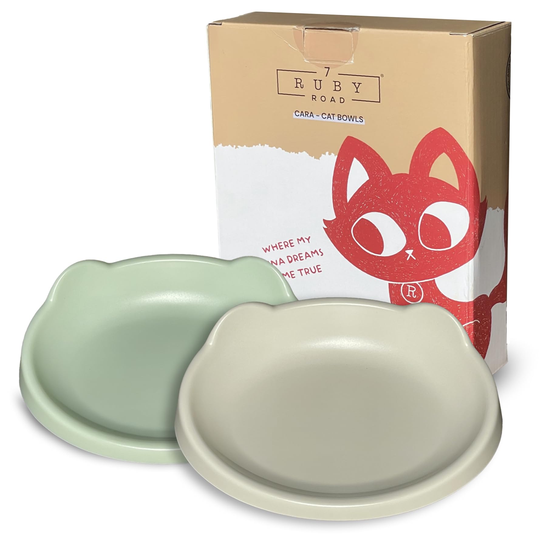 7 Ruby Road Anti Whisker Fatigue Cat Bowls Set of 2 - Wide Shallow Cat Food Bowls for Indoor Cats, Non-Slip Cat Dishes