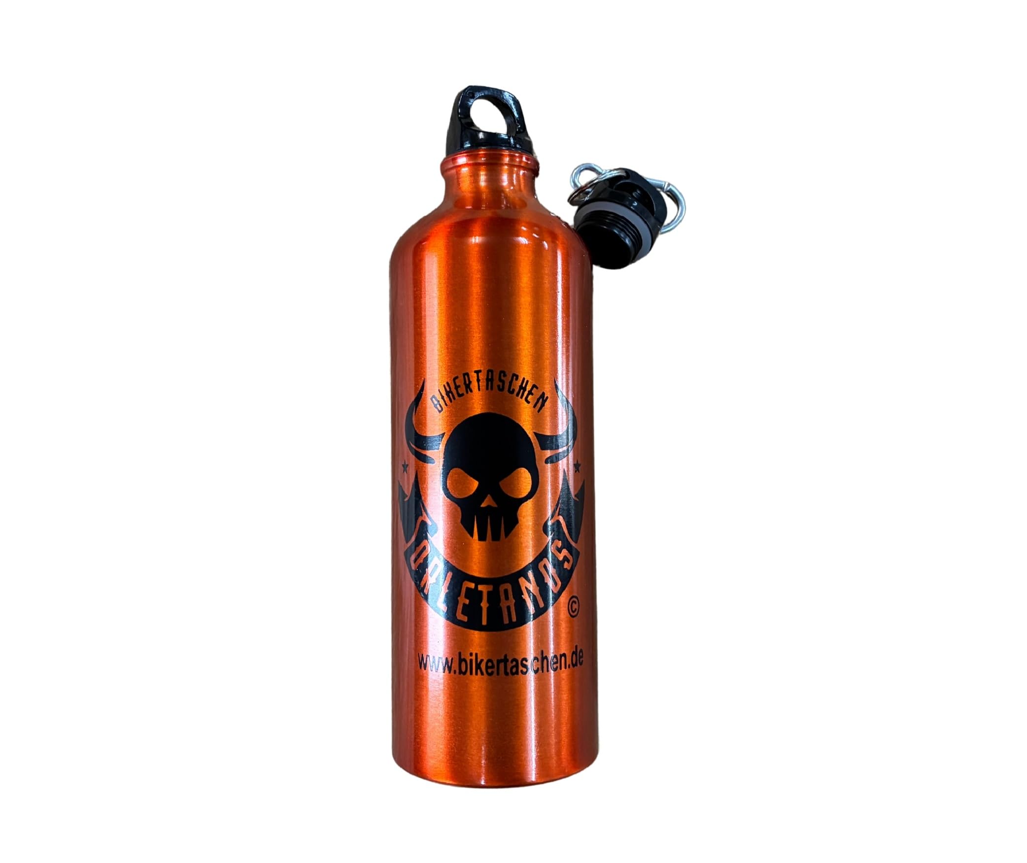 Benzinflasche Aluminium 800ml Orange Skull kompatibel mit Harley Davidson Schwingentaschen Seitentasche Satteltaschen Sportster Softail Rocker Biker Aluminium Alu Flasche benzin