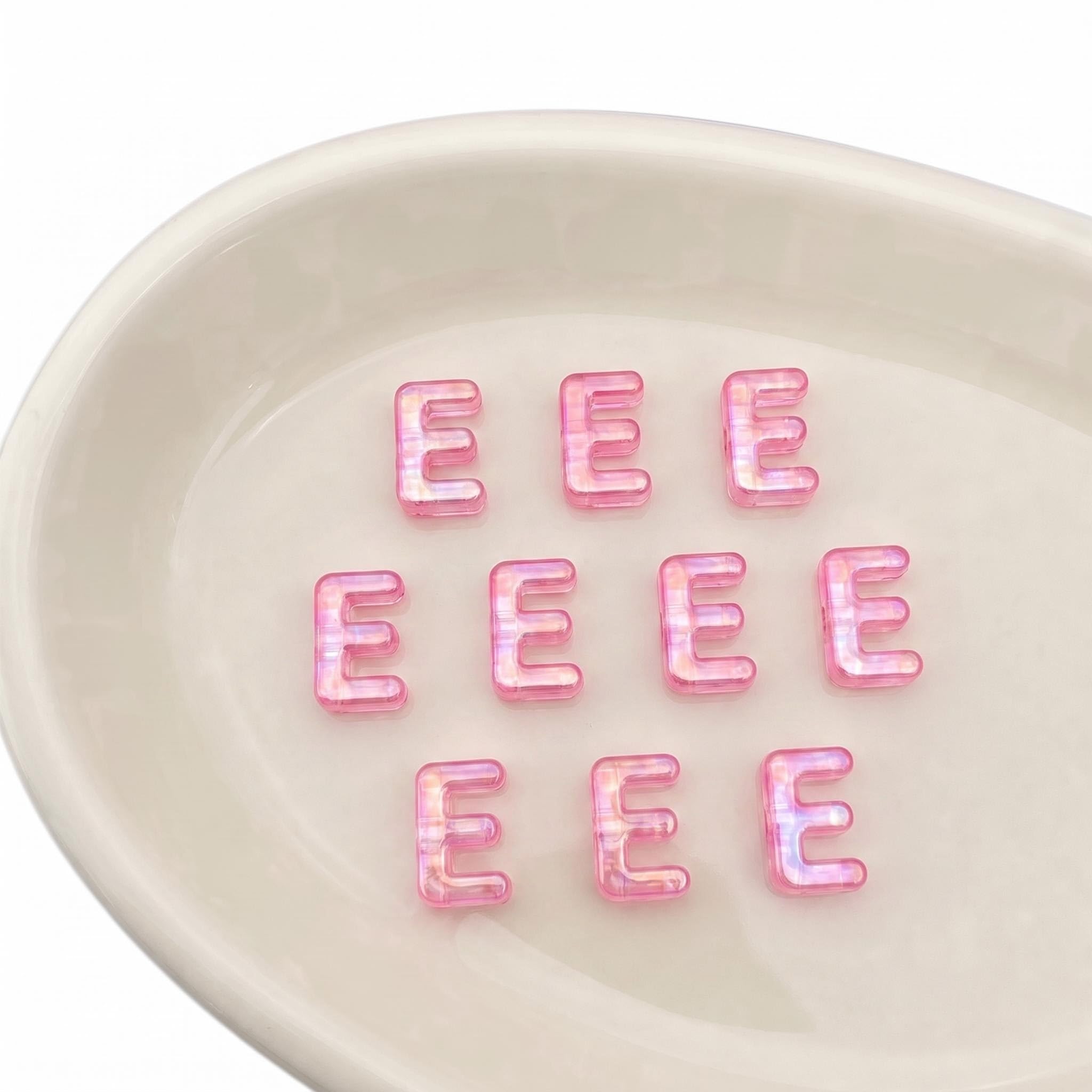 Letter Beads 10pcs, Large Acrylic Alphabet Beads with 6mm Hole, Iridescent Holographic UV Plated for Bracelet Making, Jewellery, Keyrings & Craft (Iridescent Pink, Letter E)