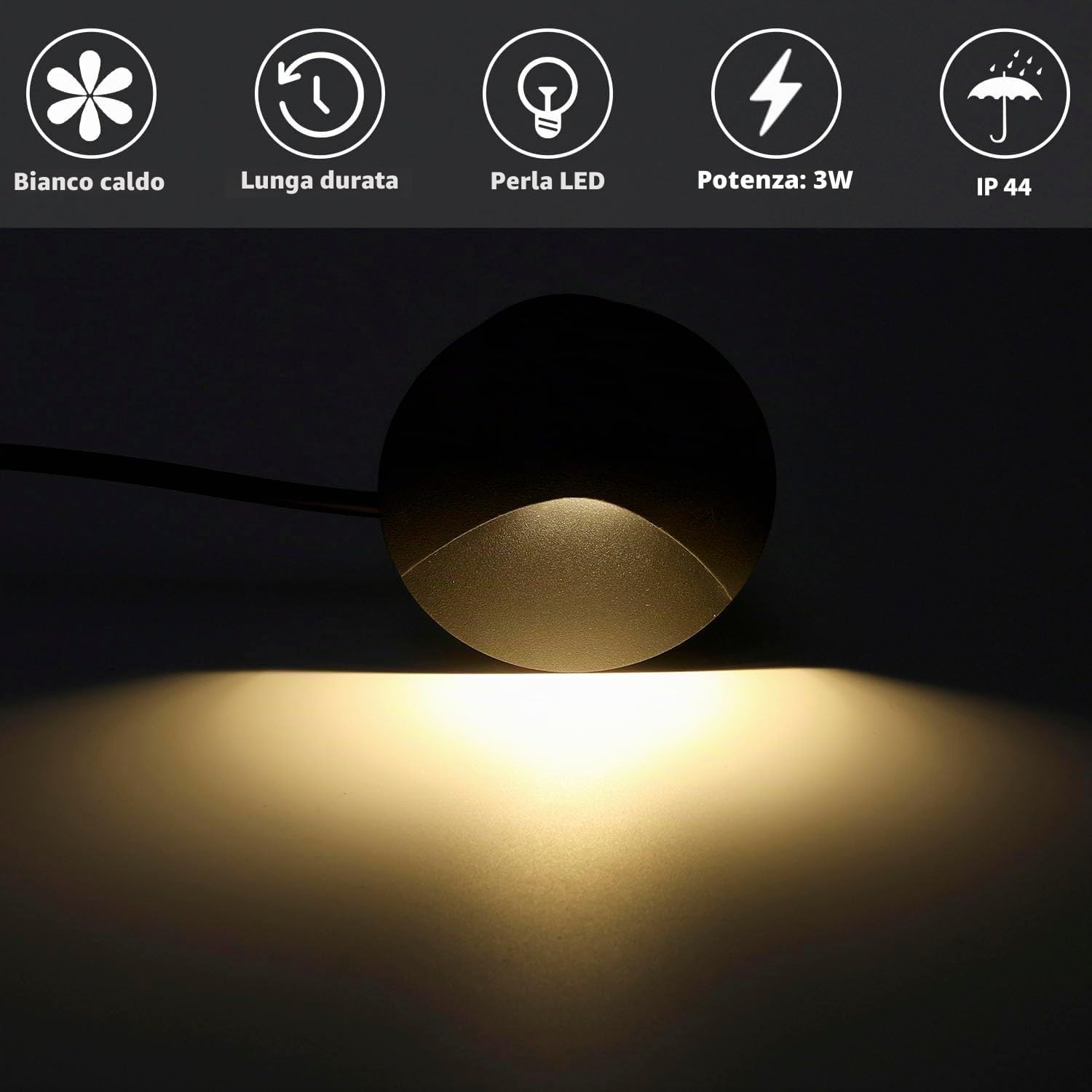 8 Pezzi segnapasso led 3W 3000K Alu, Applique da Parete LED incasso per scale, 60mm IP44 luci scale con scatola da incasso illuminazione da parete, per Interno esterno giardino, guscio nero