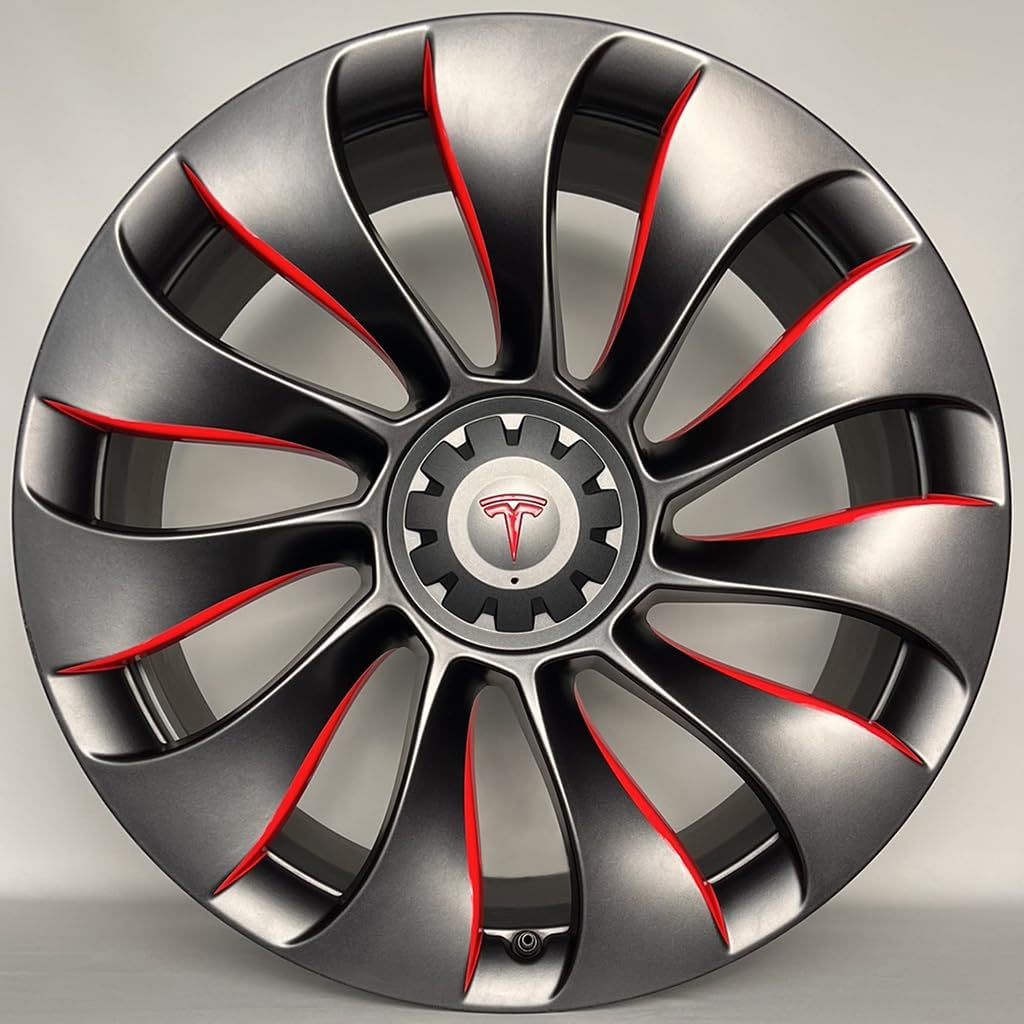 Accents and Emblems for Tesla 21-inch Uberturbine Wheels - 4 Sets (1 per Wheel) (Gloss Hot Rod Red)