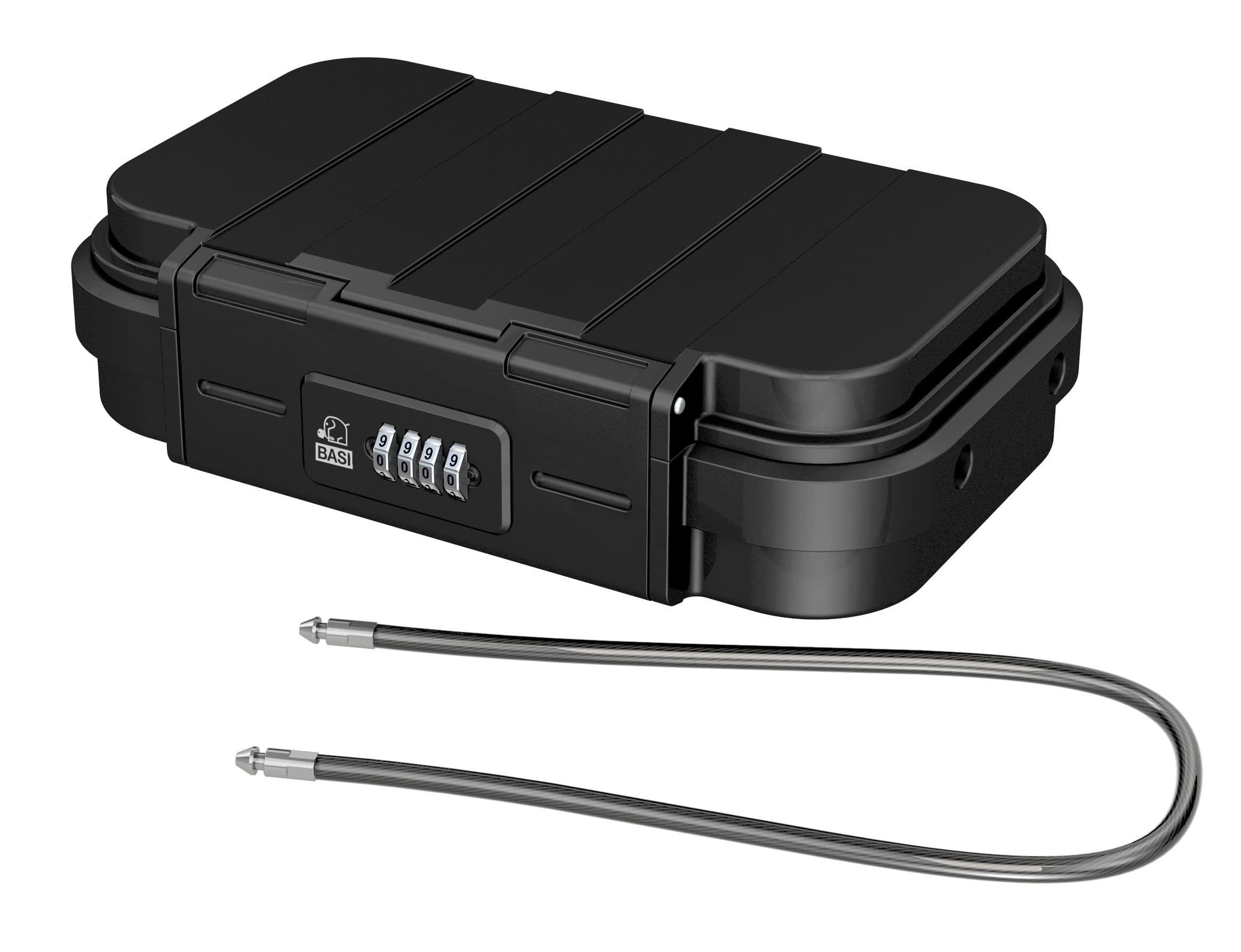 BASI cassaforte portatile con serratura a combinazione 4 cifre, cavo di sicurezza rimovibile, mini cassaforte con fune metallica, L24 x 14 x A 5,8 cm, protezione acqua IPX5