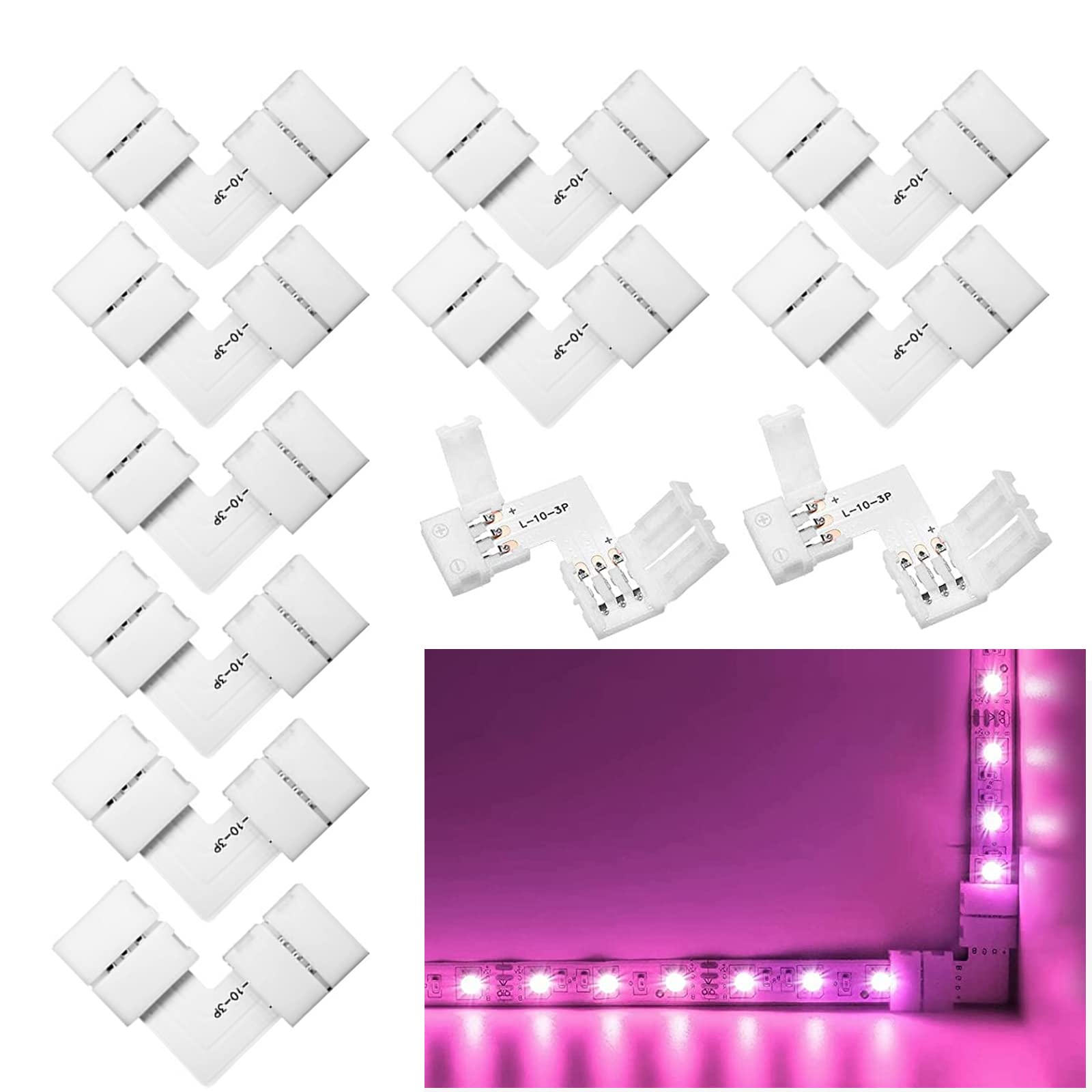 Connettore LED Angolare A L 3 Pin Larghezza 8mm Per Strisce LED RGB 3528/WS2811/WS2812B - Senza Saldatura - 4