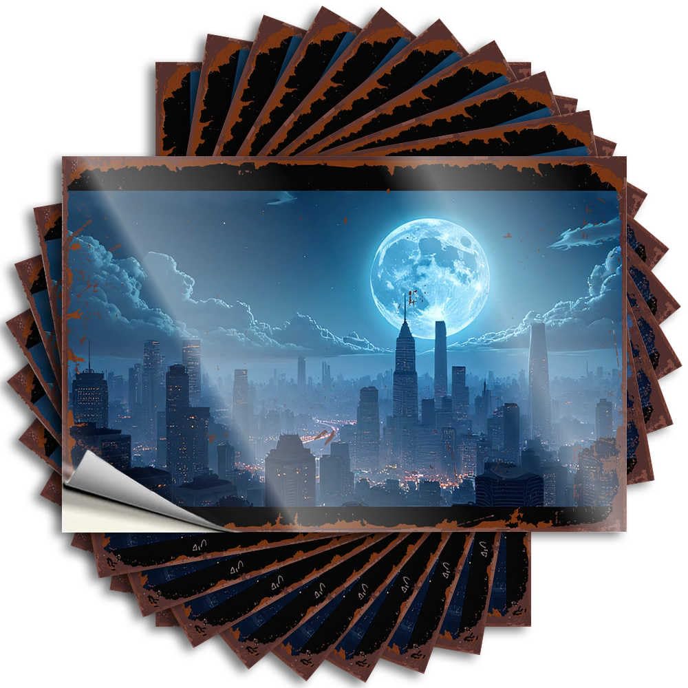 Cityscape Under A Giant Blue Moon Back Porch Decor Good - Decals Case Waterproof Decal(12X18CM)