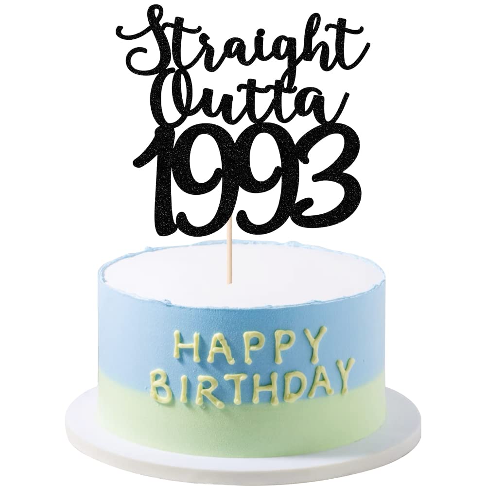 LVEUD Black Glitter Straight Outta 1993 Cake Topper - 30th Birthday/Wedding/Anniversary Party Decorations (black Straight Outta 1993)