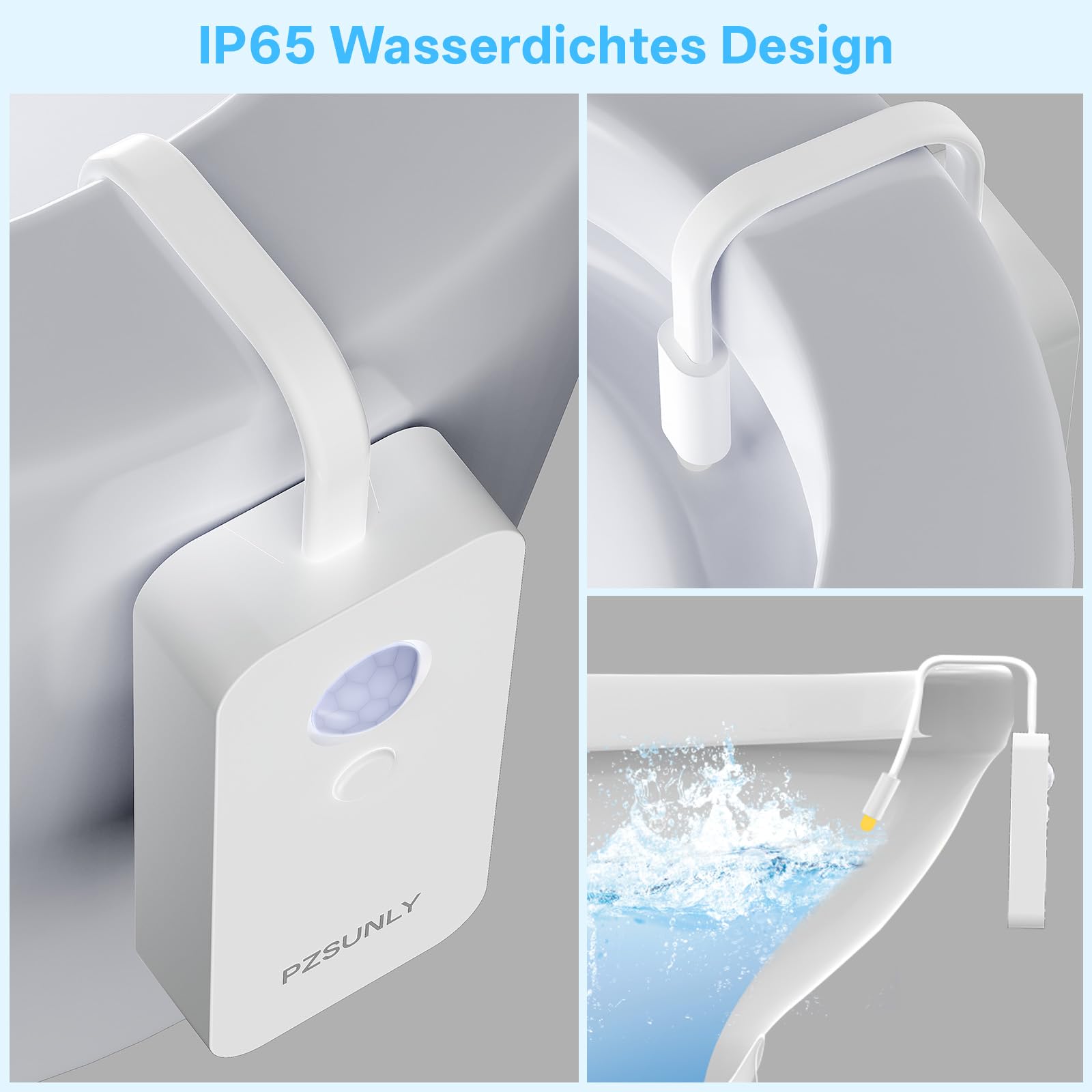 Led Toilettenlicht,IP65 wasserdicht,16 Farben, 2 Stück | Bewegungsmelder,USB-Aufladung, Aufhängbeleuchtung,RGB Farbe,500mAh,für Badezimmer/Toilette