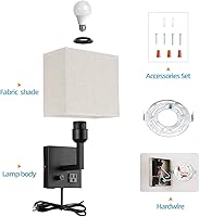 Vista 12 de Aplique de pared enchufable, lámpara de pared de cabecera con enchufe e interruptor regulable, con puerto de carga USB y enchufe, adecuado