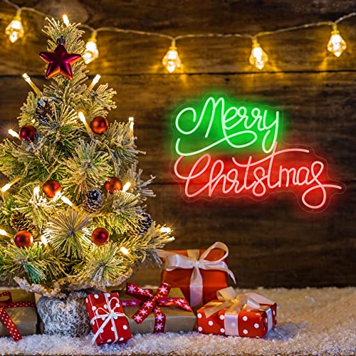 Image of Neon Signs Merry Christmas Neon Lights for Wall Decor LED Neon Light Signs Lighted for Window Bedroom Christmas Party Neon Christmas Decorations 23.62x16.12''