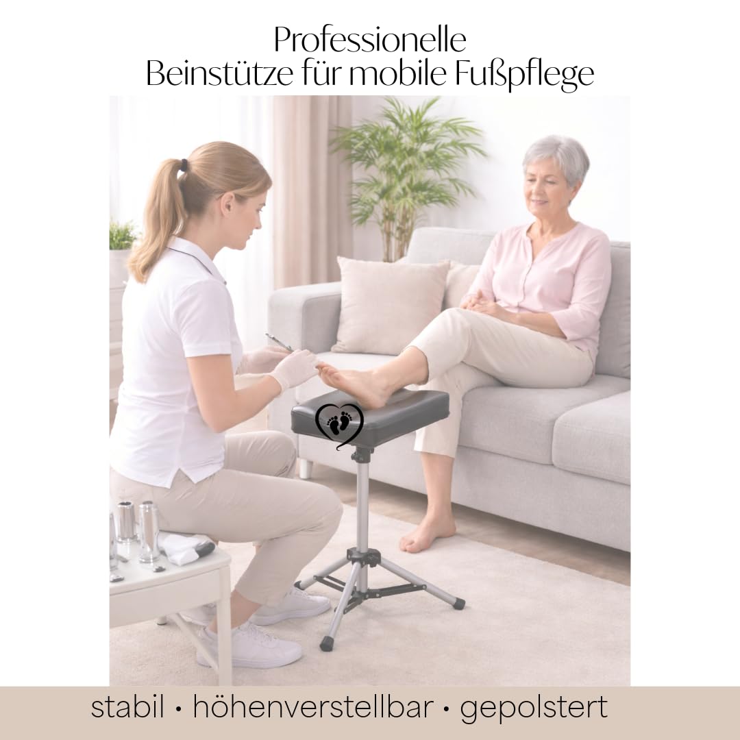 Perfetto XL Beinstütze für mobile Fußpflege & Podologie – höhenverstellbare Beinauflage aus Aluminium – leicht & stabil mit Tragetasche | CS Kosmetikvertrieb