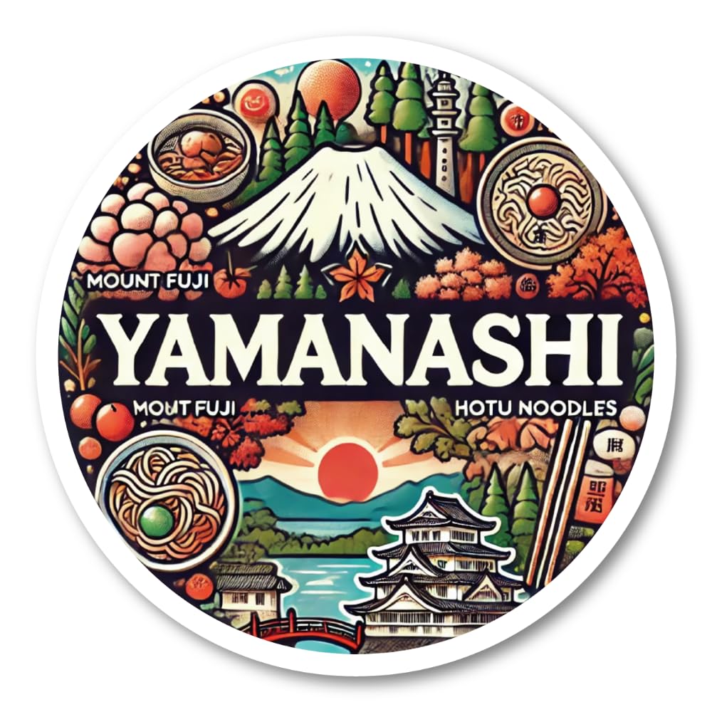 中部地方 県別ステッカーコレクション 新潟、富山、石川、福井、山梨、長野、岐阜、静岡、愛知の観光名所とご当地名物をデザインしたおしゃれなステッカー 山梨県