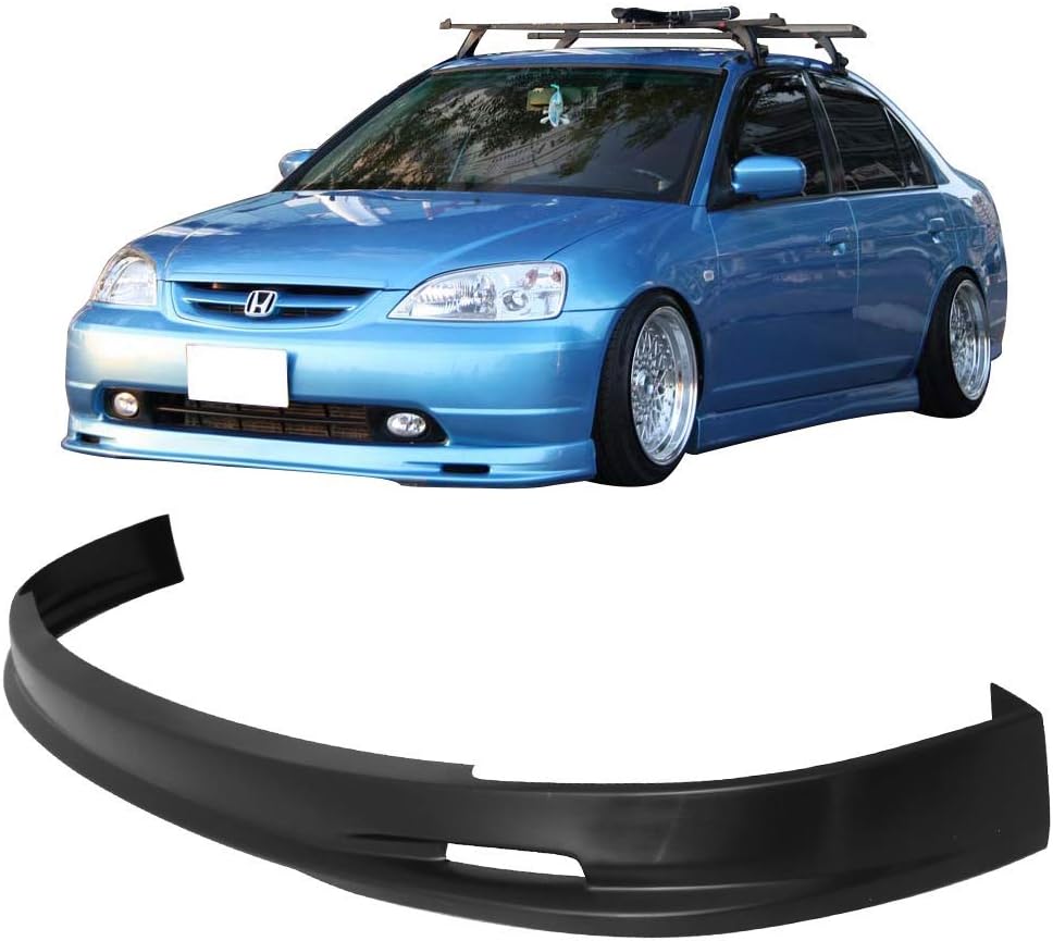 FREEMOTOR802 Front Bumper Lip Splitter Fits 2001-2003 Honda Civic Coupe Sedan, Mugen Style Unpainted Black PP Air Dam Chin Spoiler Underbody Front Lip Spoiler Lower Guard Protector Styling Trim