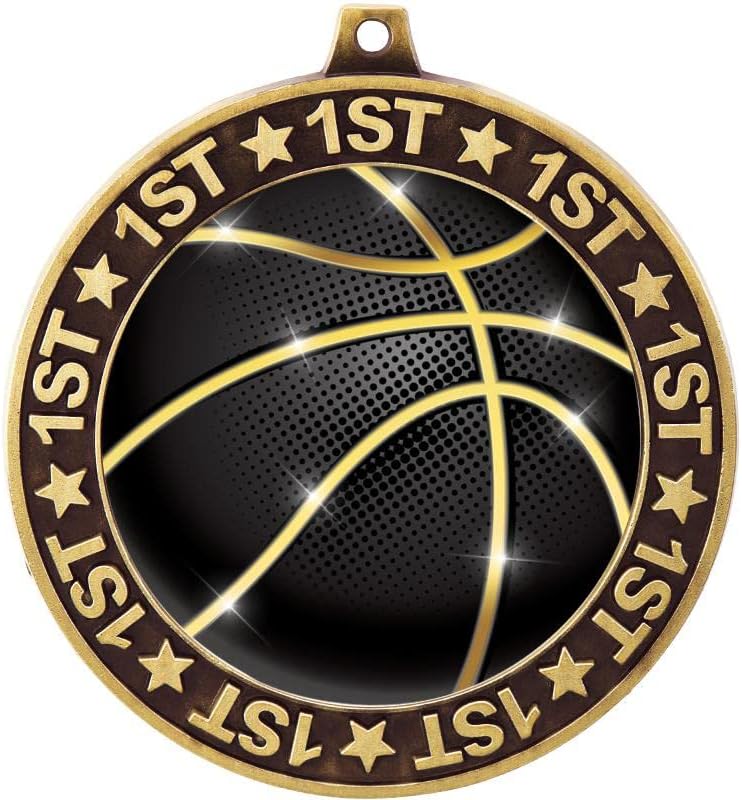 2.75" 1st Place Basketball Shadow Medal Award, Gold Trophy Medal