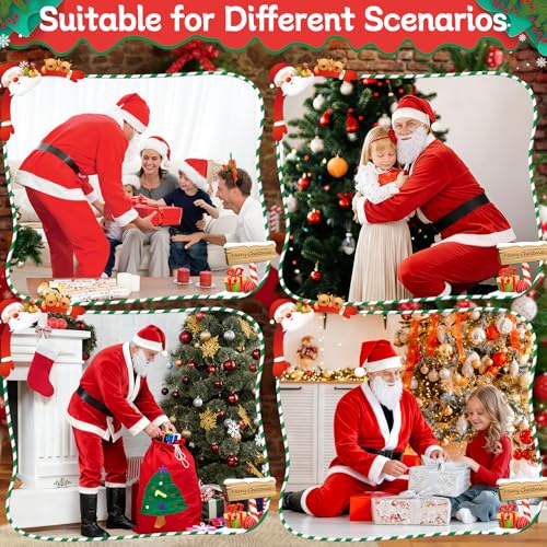 GLOSKIN Weihnachtsmann Kostüm,7-Teiliges Weihnachtskostüm Herren-Set für Erwachsene, mit Nikolaus Bart,Mütze,Schuh, Kleidung,Hosen,Gürtel und Geschenktüten