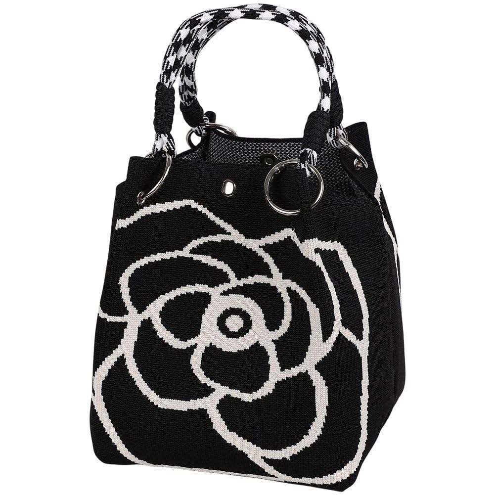 Fituenly Knitted Floral Tote Bag, Handmade Crochet Shoulder Bag for Women, Flowers Pattern Shopping Handbag, Casual Crossbody Bag for Shopping Travel All