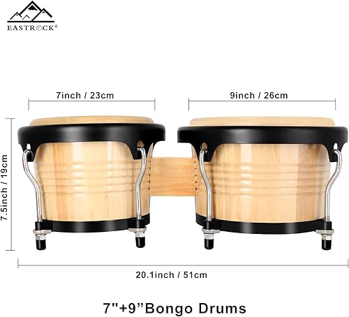 Miniatura 25 de EastRock Bongo - Juego de tambor de 4 y 5 pulgadas para adultos, principiantes, profesionales, instrumentos de percusión de madera y metal con llave