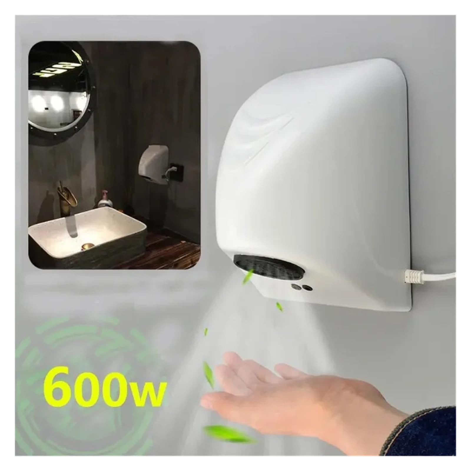 Elektryczna suszarka do rąk 600W Automatyczna suszarka do rąk Czujnik Suszenie w domu Elektryczny podgrzewacz powietrza