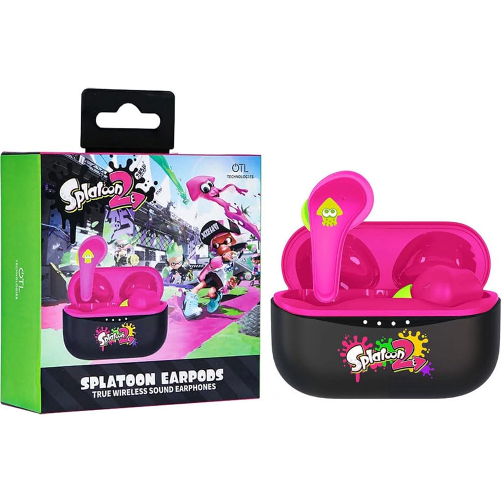 Otl Technologies Negro/Rosa Splatoon 2 - Auriculares Inalámbricos Con Bluetooth V5.0 Para Niños Con Caja De Carga, Color Y