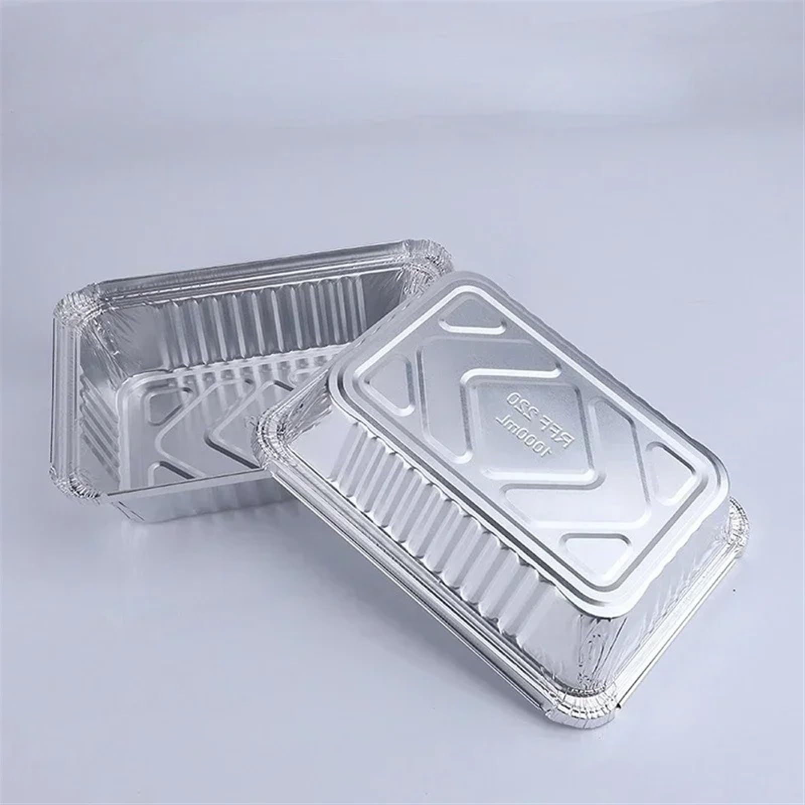 Bisch 50 stücke Rechteckige Zinn Papier Box Grill Tablett Verdickt Einweg Aluminium Folie Verpackung Box Takeout Backen Lunch Box Mit Deckel (Color : 570ml, Size : Box Plastic lid)