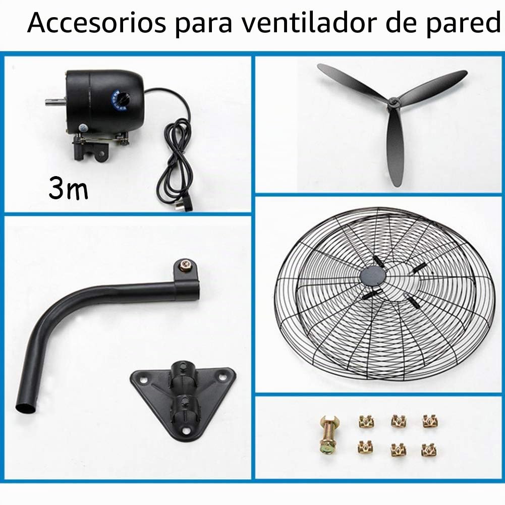 HLILY Ventilador Oscilante De Pared,Ventilador Eléctrico con 3 Velocidad,Ventilador Industrial De Pared Negro,120 °,Ventilador Servicio Pesado para Almacén De Taller De Fábrica (22in-31in)