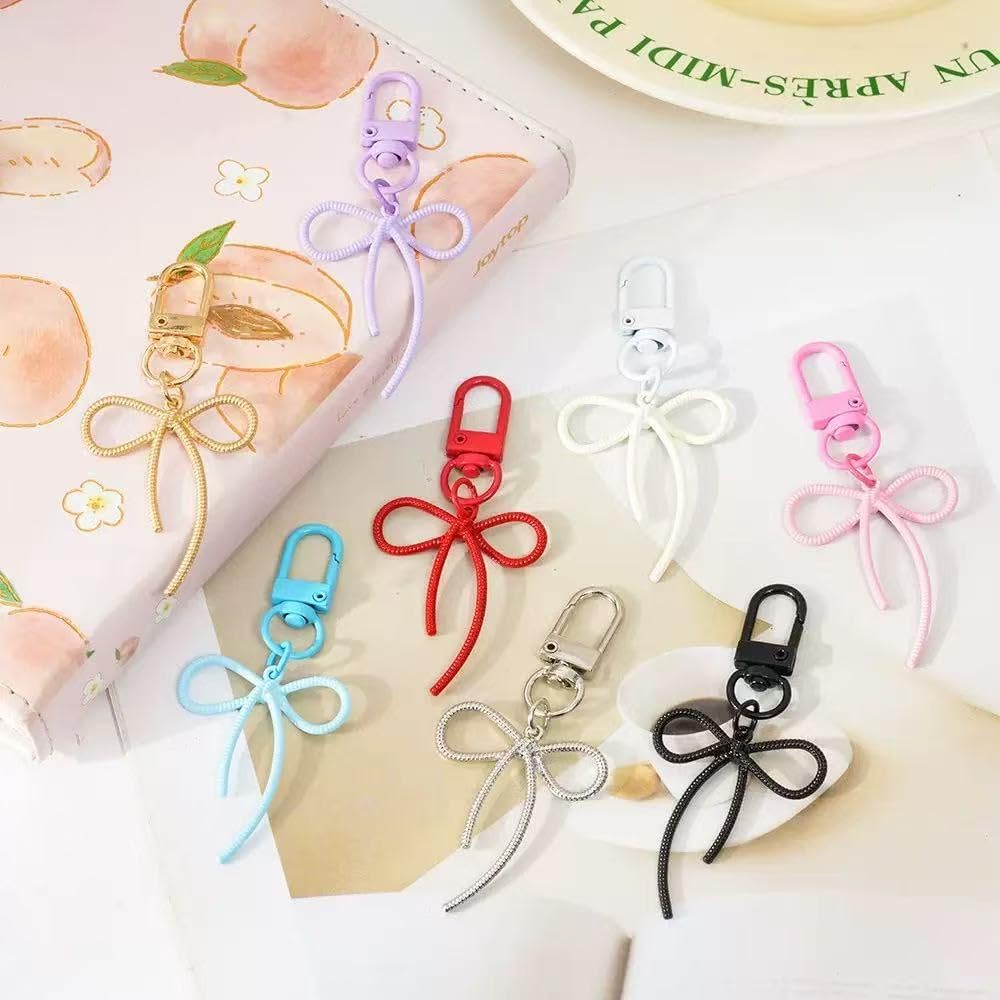 4 Pcs Candy Color Bowknot Shape Keychain Pendant Multicolor Butterfly Knot Key Chain able Bows Ornament for Phones Car Keys Bags Women's Keyrings & Keychains - Image 5