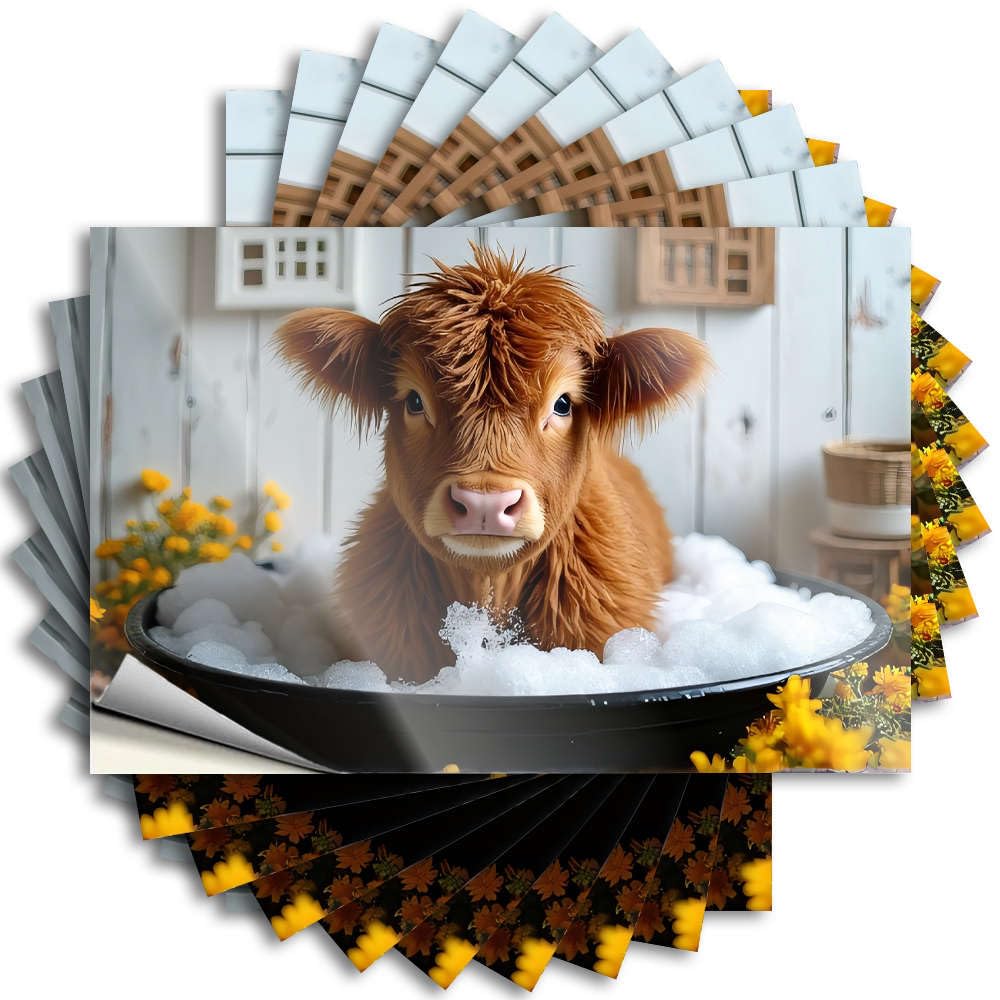 Fzfn Girls Colour Funny Sticker Funny Desk Decor Peel And Stick - A Cow Is Taking A Bubble Bath. Hat Smiley Face Waterproof Vinyl For Double(6X9cm)