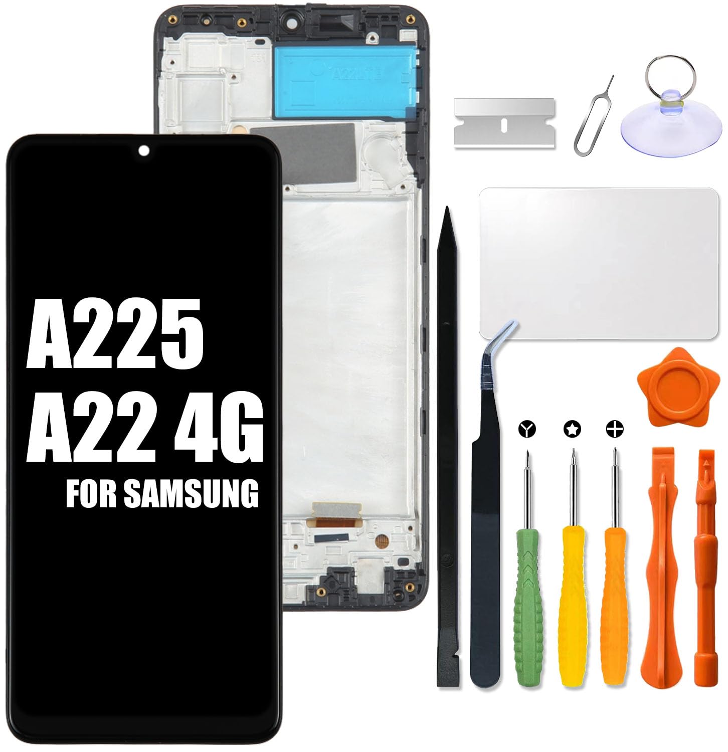 for Samsung Galaxy A22 4G Screen Replacement with Frame Digitizer Assembly for Samsung A225 LCD Display A225F A225F/DS A225M A225M/DS with Repair kit(Not A22 5G/A226)