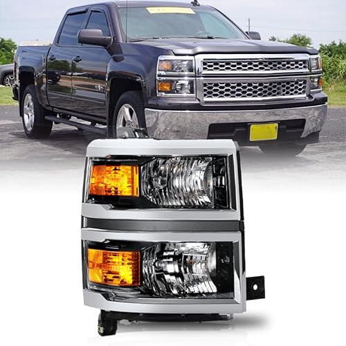 PENSUN Chrome Headlight Assembly Fit For 2014-2015 Chevy Silverado 1500 Pickup, OEM Style Replacement Headlamps, Front Right Headlight Compatible with Chevy Truck