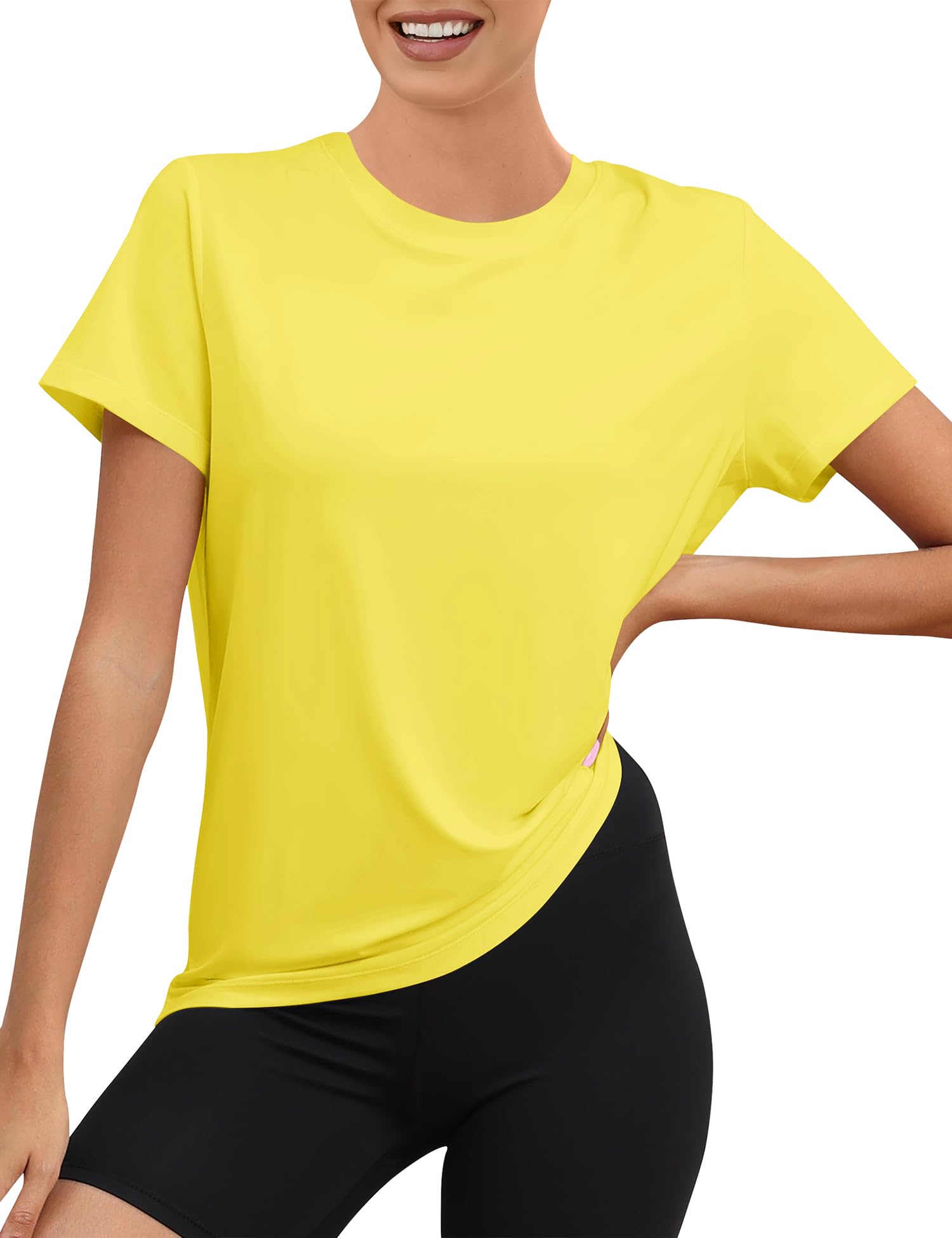 Rapbin Sportshirt Damen Kurzarm, UPF 50+ Basic Leichtes Atmungsaktiv Trocken Funktions Sport Oberteile Damen Rundhals Sportshirt Damen Locker für Fitness Laufshirt Yoga