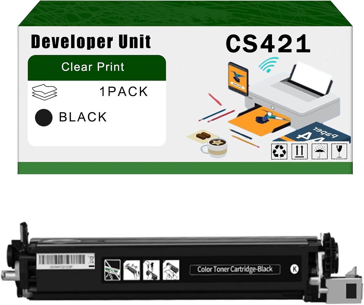 CS421 Developer Unit Compatible for Lexmark CS421 CS521 CS622 CX421 CX522 CX622 CX625 Printers, High Yield 12500 Pages Bright Clear Colors (Black)