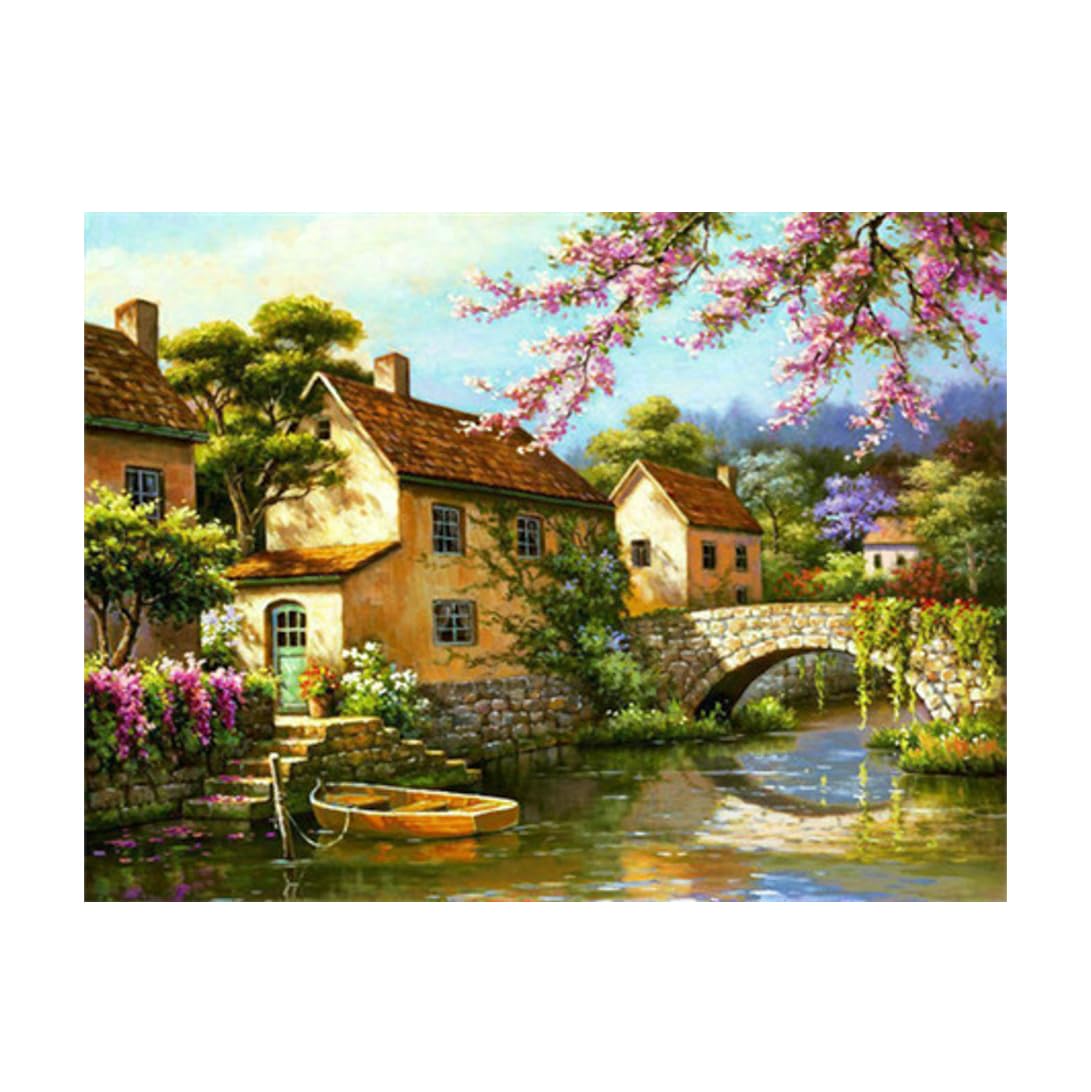 Pracht Creatives Hobby Diamond Painting Set, River Village Picture and Accessories, Craft Set for Painting with Rhinestones, for Children from 5 Years