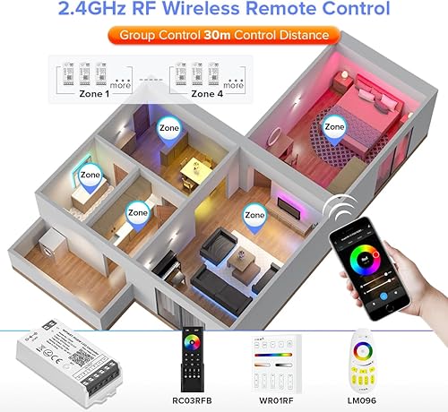 Miniatura 3 de BTF-LIGHTING C04W RGBW PWM SMD FCOB (+ R G B W) 5PIN Tira de LED de 2.4GHz Tuya WiFi Control de grupo Alexa Google Home Control de aplicación para