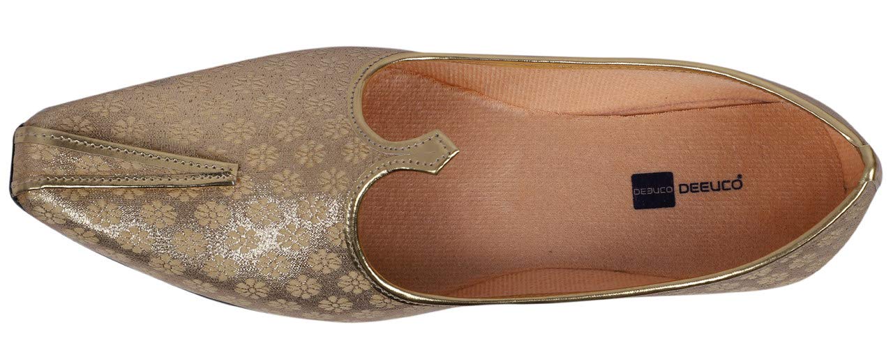DEEUCO Men's Traditional Golden Wedding, Party and Sherwani Jutti,Mojari (8) 1