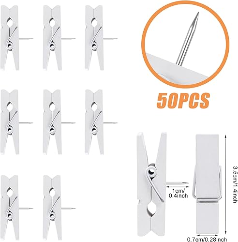 Miniatura 2 de 50 alfileres de empuje con clips de madera, pasadores de madera duraderos, chinchetas decorativas, tachuelas para tablero de corcho, obras de arte,