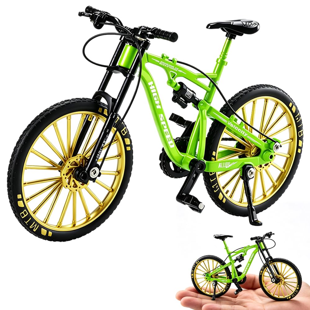 Agarte Mini Finger Bikes, 1:8 Scale Desktop Alloy Mini Finger Mountain Bike, Miniature Bicycle Model, Chain-operated wheels, Model for Desktop Home & Office Decoration(Green)