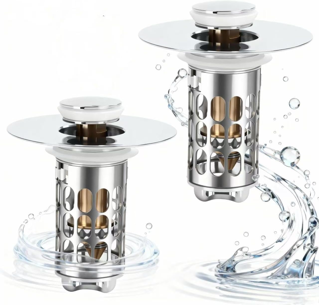 Tapón de lavabo 3 en 1 con función desplegable, colador de desagüe y atrapa el pelo, acero inoxidable para orificio de drenaje de 30-44 mm, tapón de drenaje para lavabo de baño, antiobstrucción