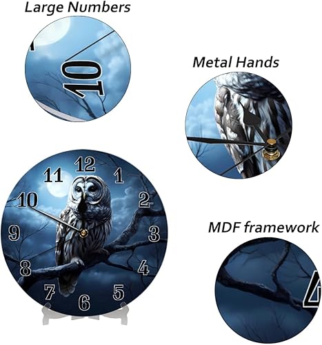 Miniatura 3 de AUUXVA Reloj de pared redondo acrílico con diseño de búho y luna de Halloween, pintura artística silenciosa sin tictac para niños, dormitorio, sala