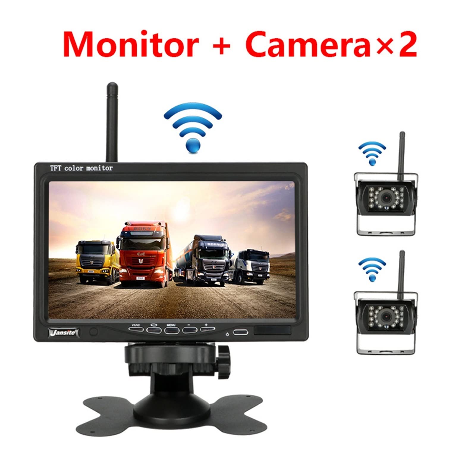 GPS pour Voiture, 7 inch Wireless Car Monitor Screen 18 Infrared Lights Night Vision Reverse Vehicle Reversing Camera for Truck RV(Kit with 2 Cameras)