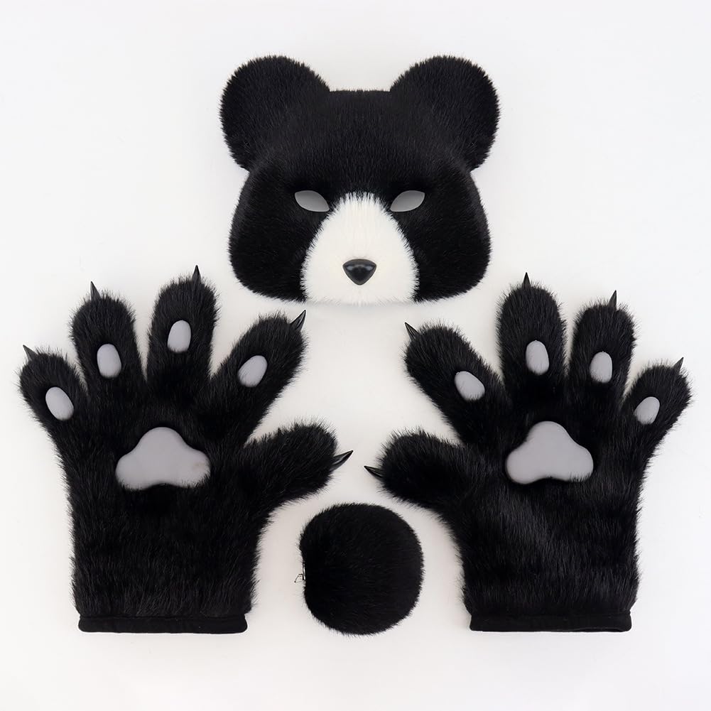 Cosplay plush half-face bear mask, realistic plush bear mask orc costume, suitable for Halloween animal cosplay performances and parties. (Styles 6)